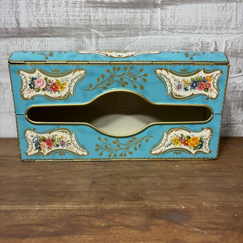 Vintage Baret Ware Blue/ Floral Tissue Dispenser